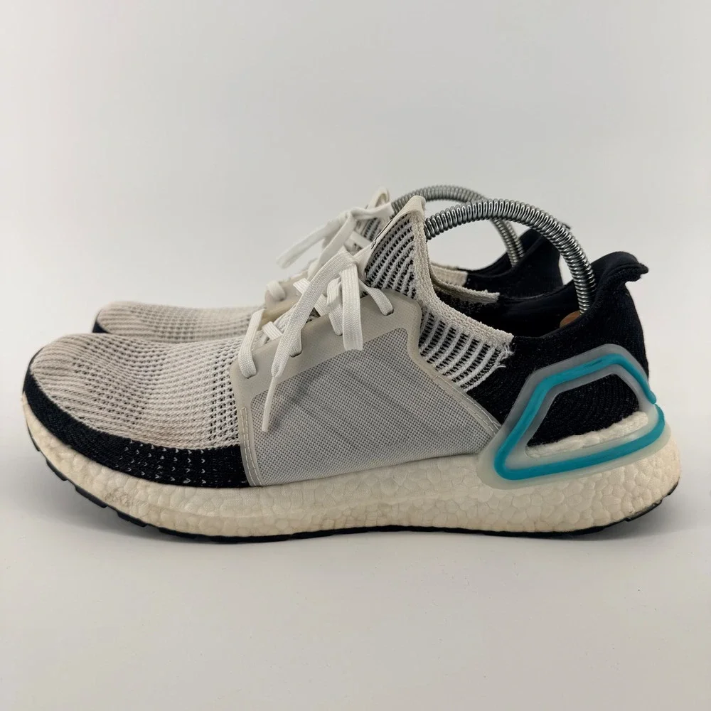 Adidas Ultraboost 19 Running Shoes White Black‎ Blue Primeknit G54012 Mens 12
